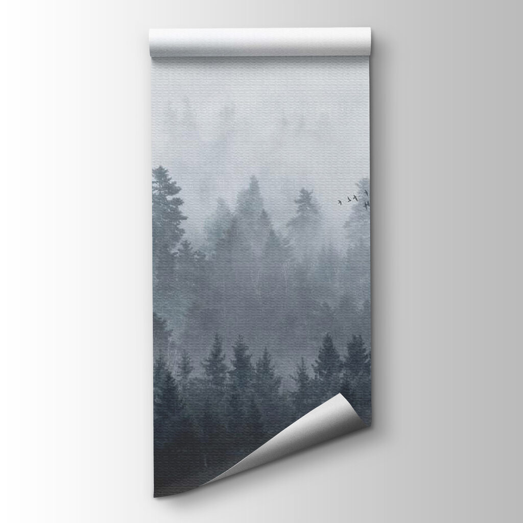 Flock above misty forest — product view