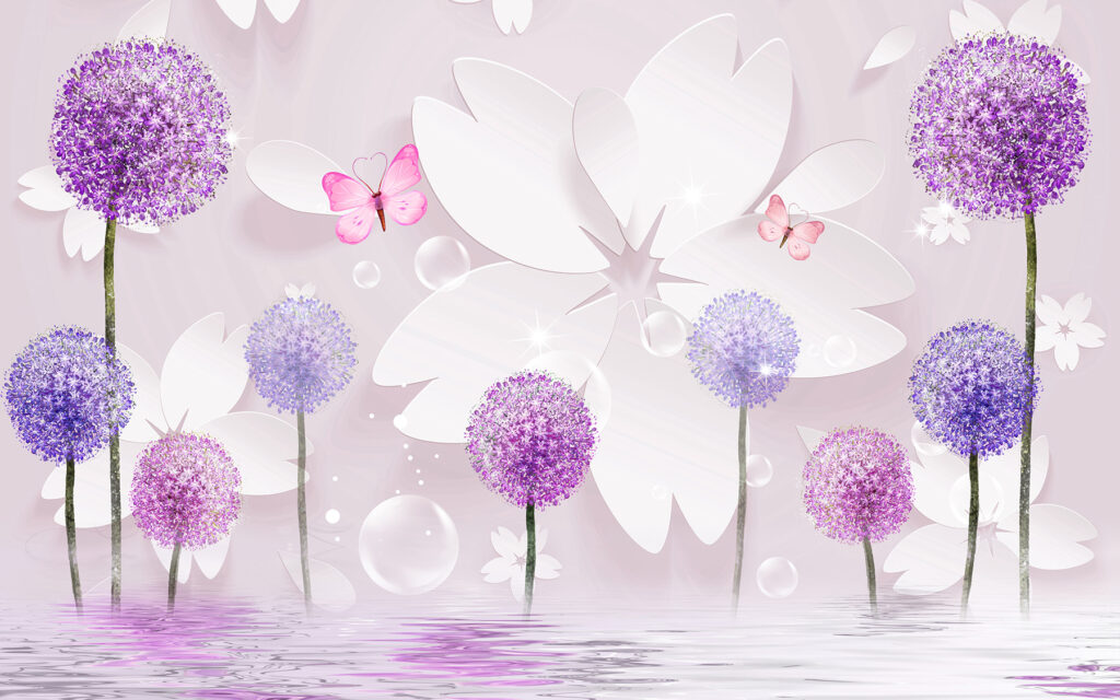 Round flowers among butterflies — full design