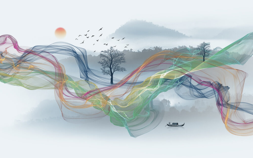 Ribbons in mountain mist — full design