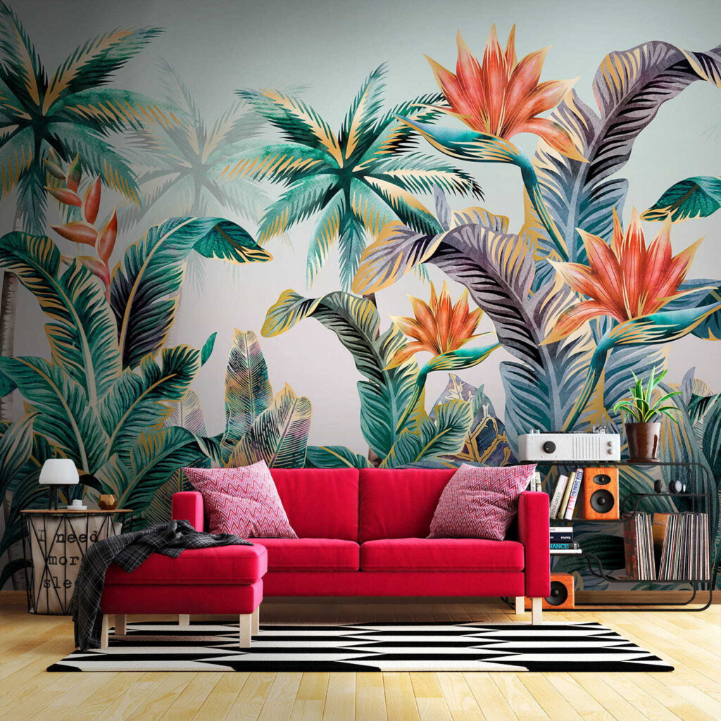 Tropical leaves, warm flowers — interior 2