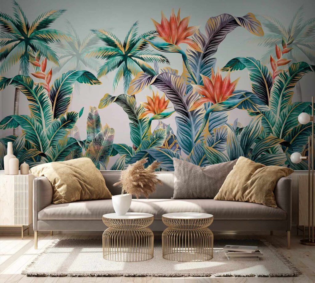 Tropical leaves, warm flowers — interior 3