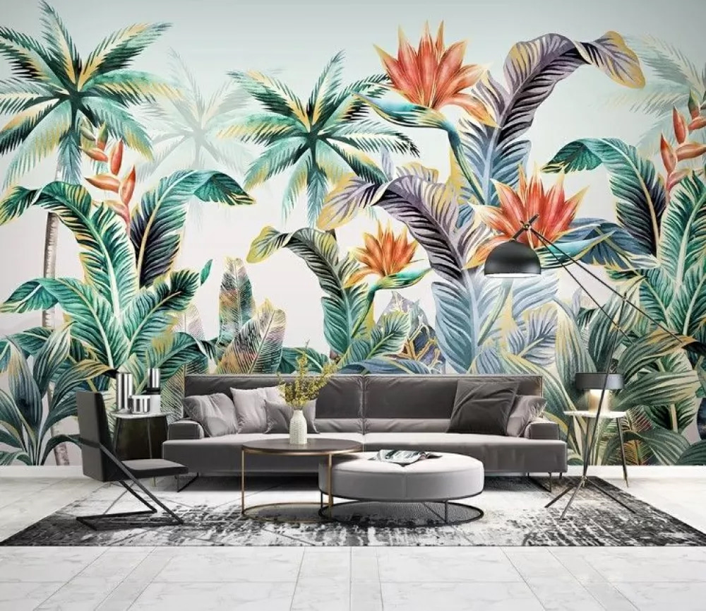 Tropical leaves, warm flowers — interior 1