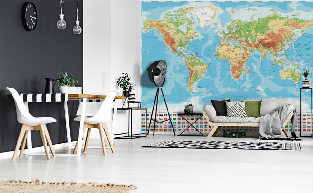 World map with flags — interior 1