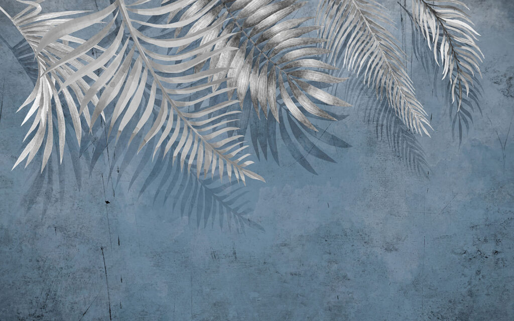Slate blue palm fronds — full design