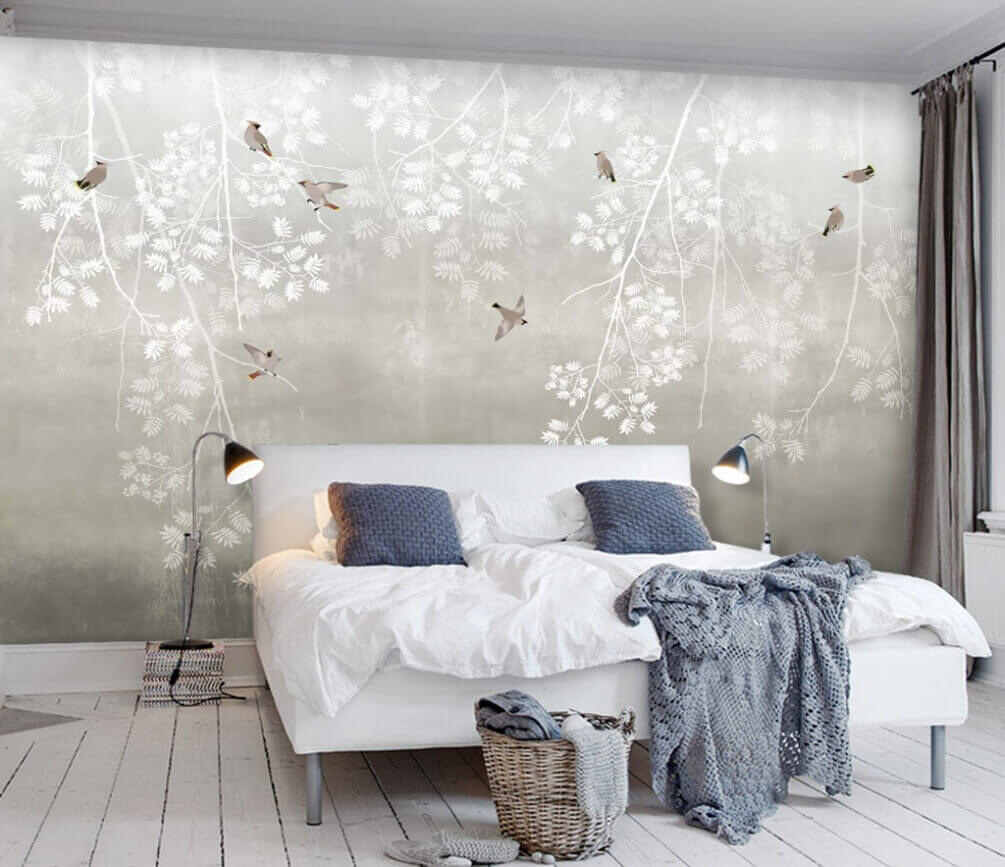 Birds among white twigs — interior 1