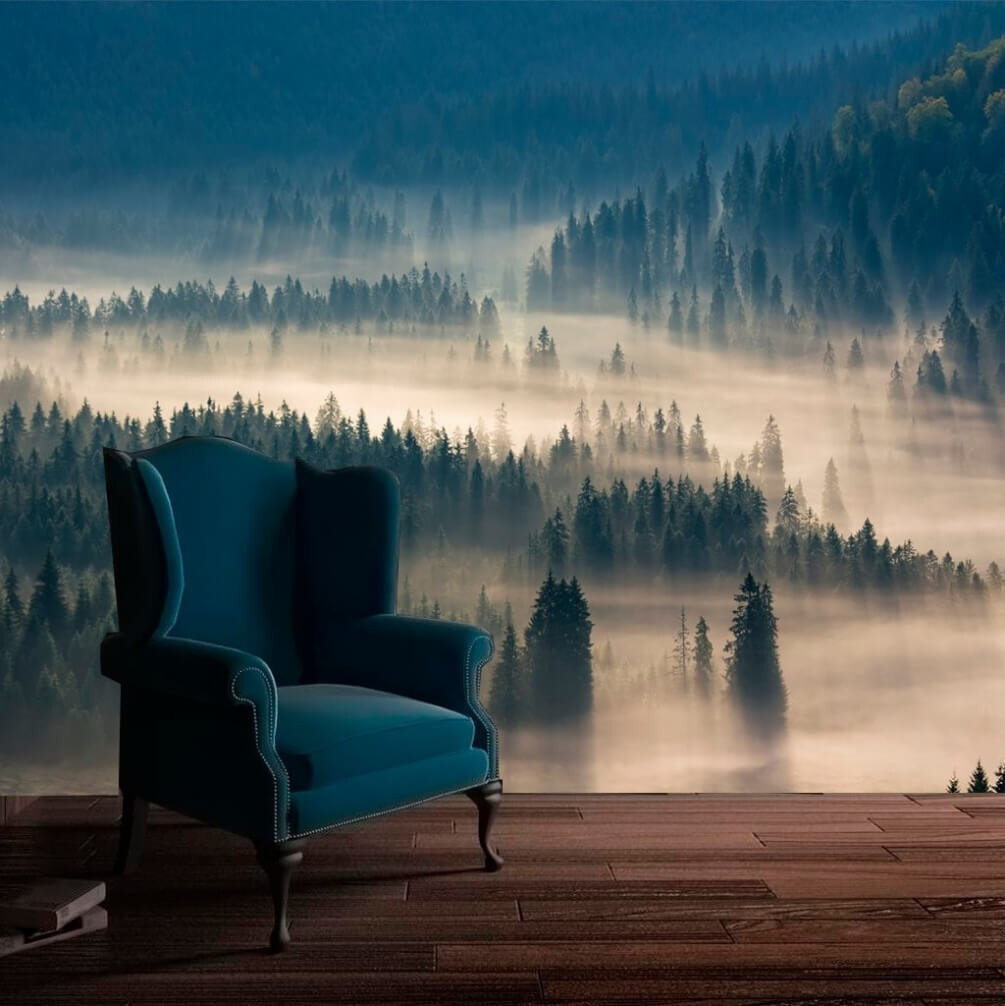 Mist between pine hills — interior 1