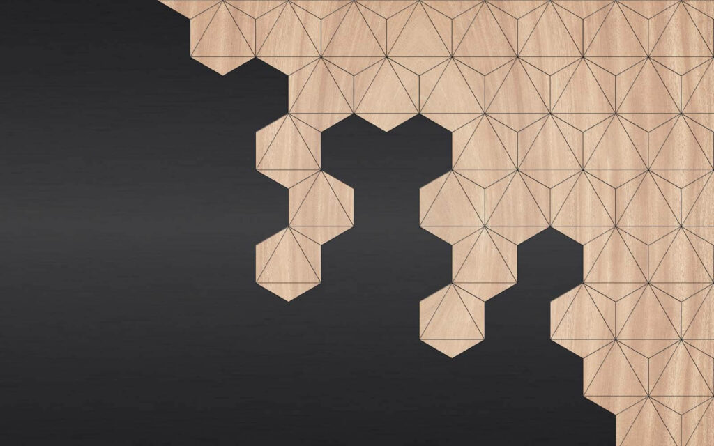 Geometric corner on black — full design