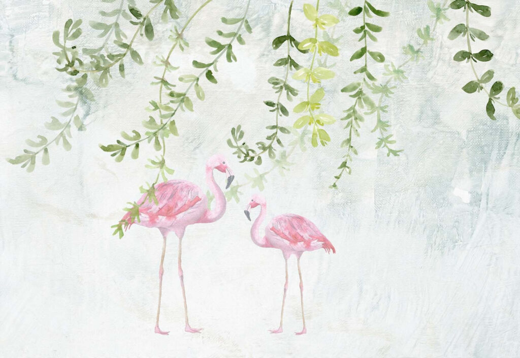Flamingos under hanging vines — full design