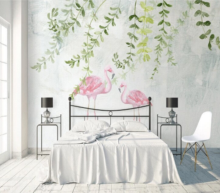 Flamingos under hanging vines — interior 1