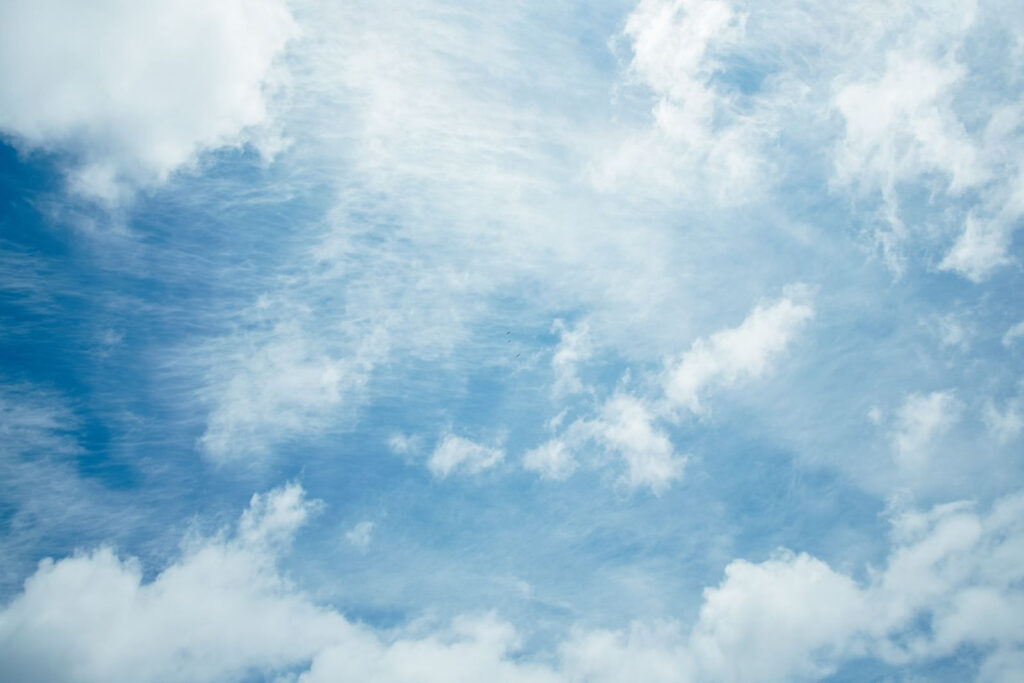 Cloud trails in blue — full design