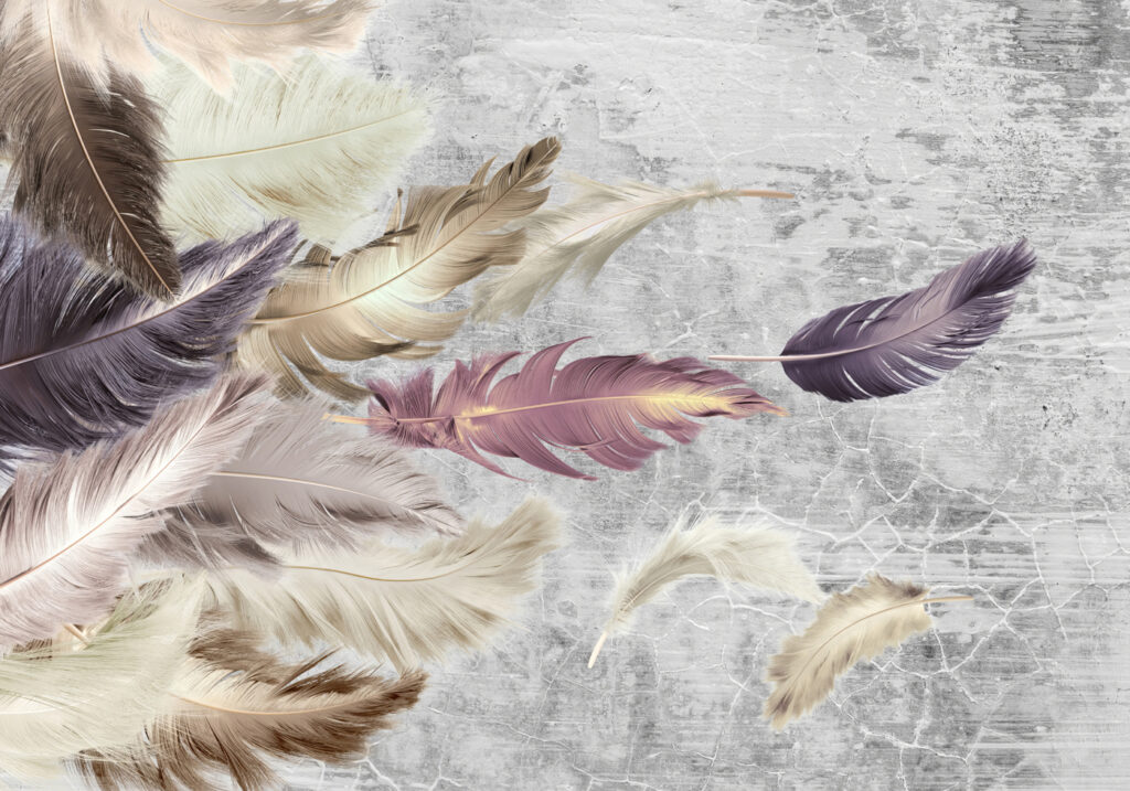 Feathers above weathered paint — full design