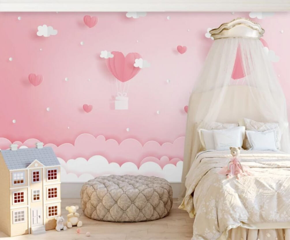 Heart balloons, pink clouds — interior 1