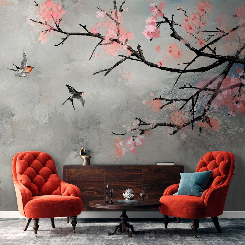 Birds beside blossom — interior 5