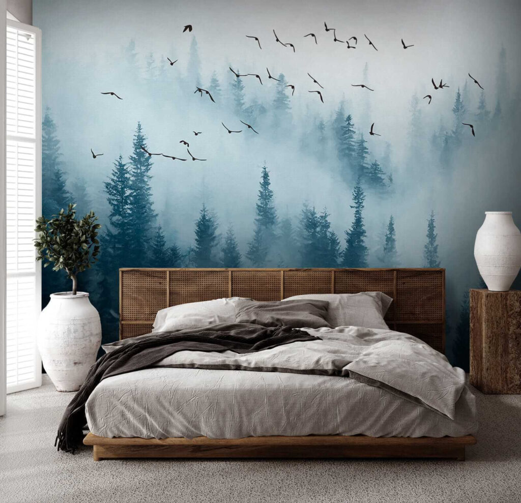 Birds over blue mist — interior 2