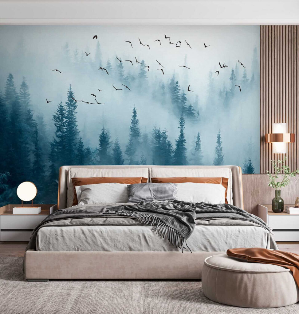 Birds over blue mist — interior 4