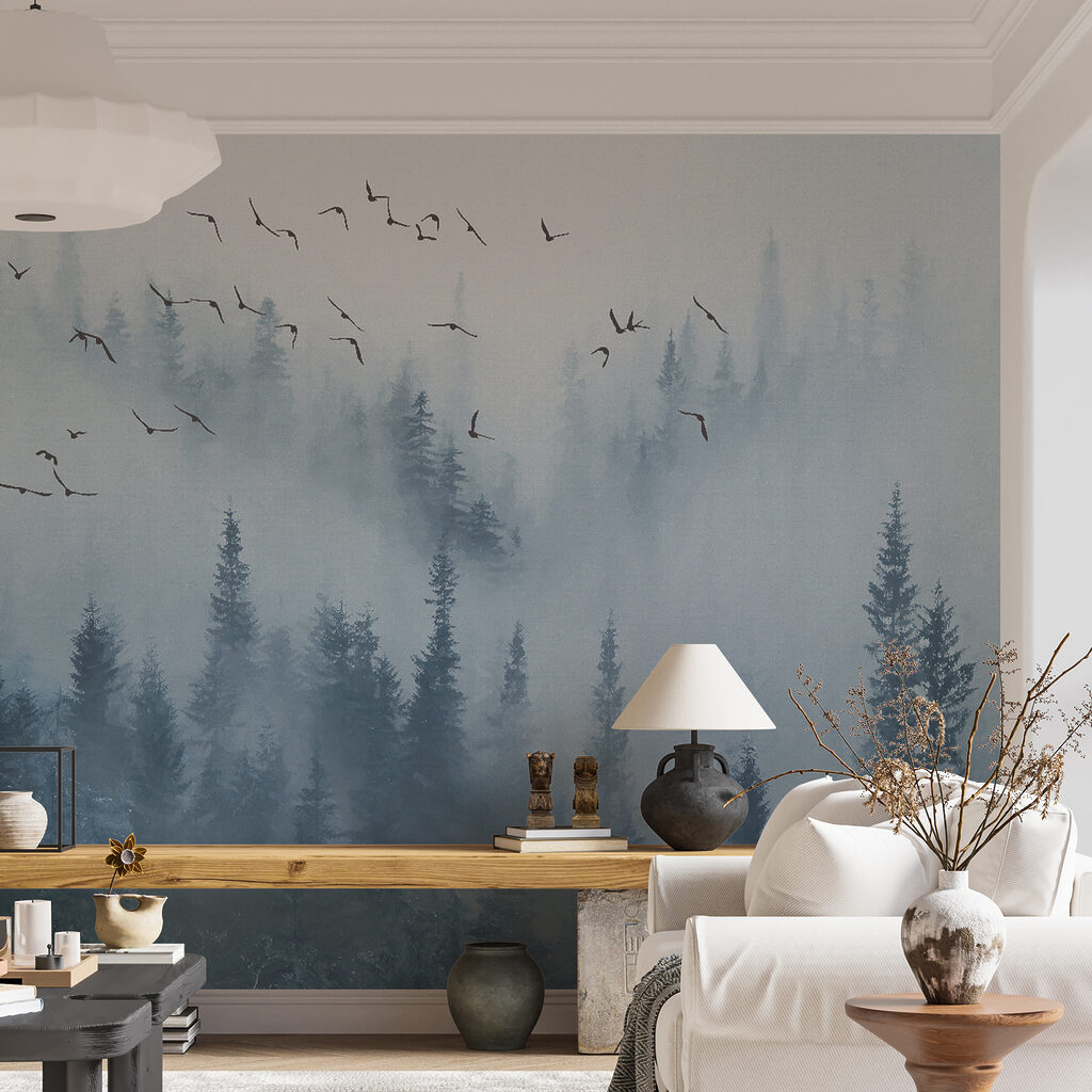 Birds over blue mist — interior 10