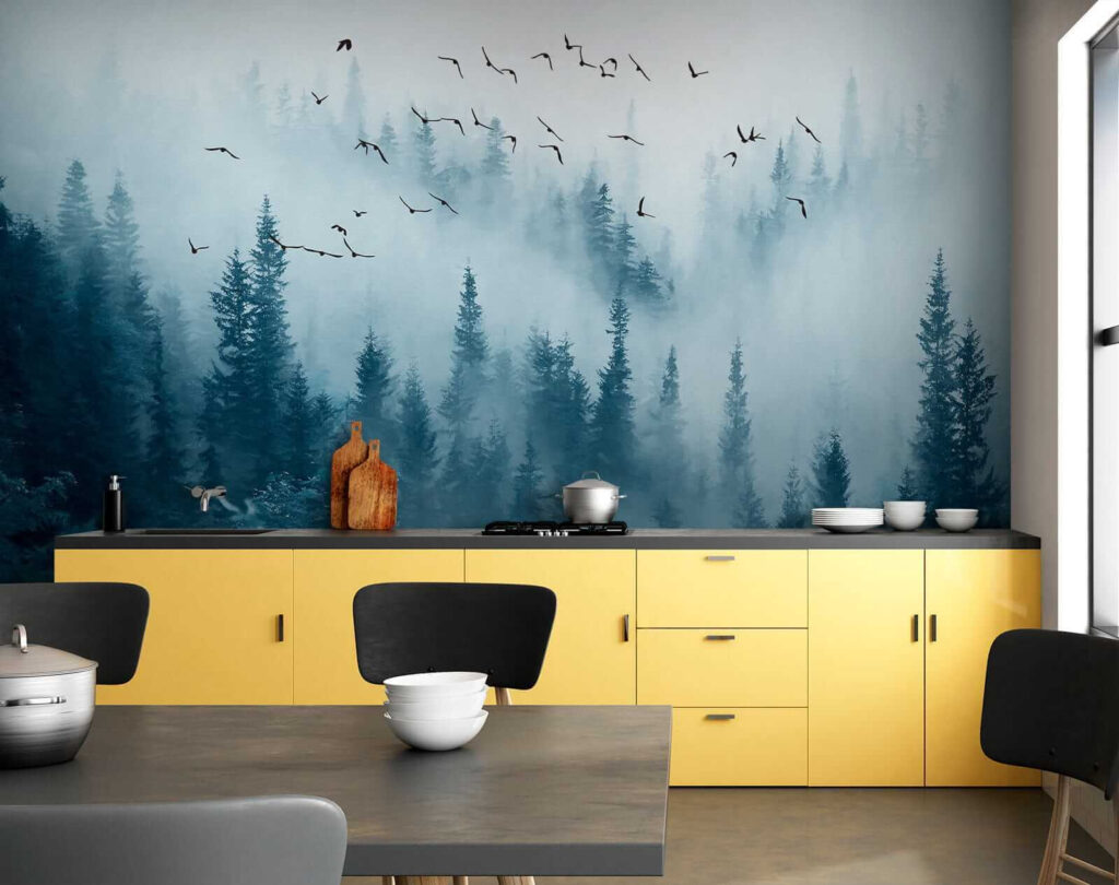 Birds over blue mist — interior 8