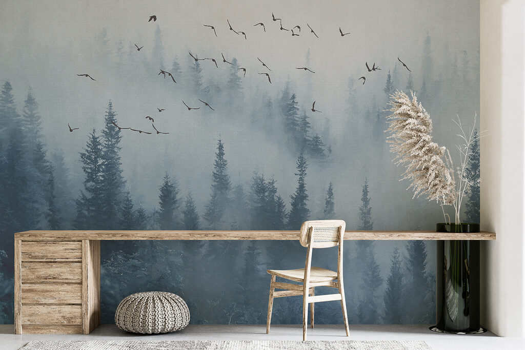 Birds over blue mist — interior 11