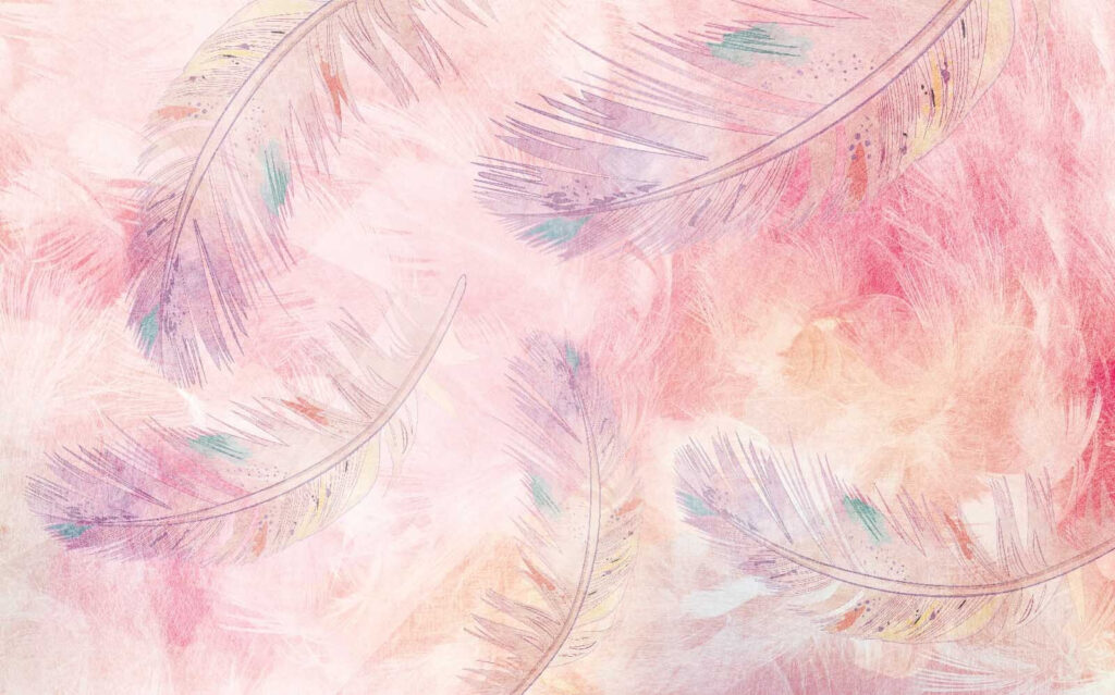 Pink feathers on paint — full design