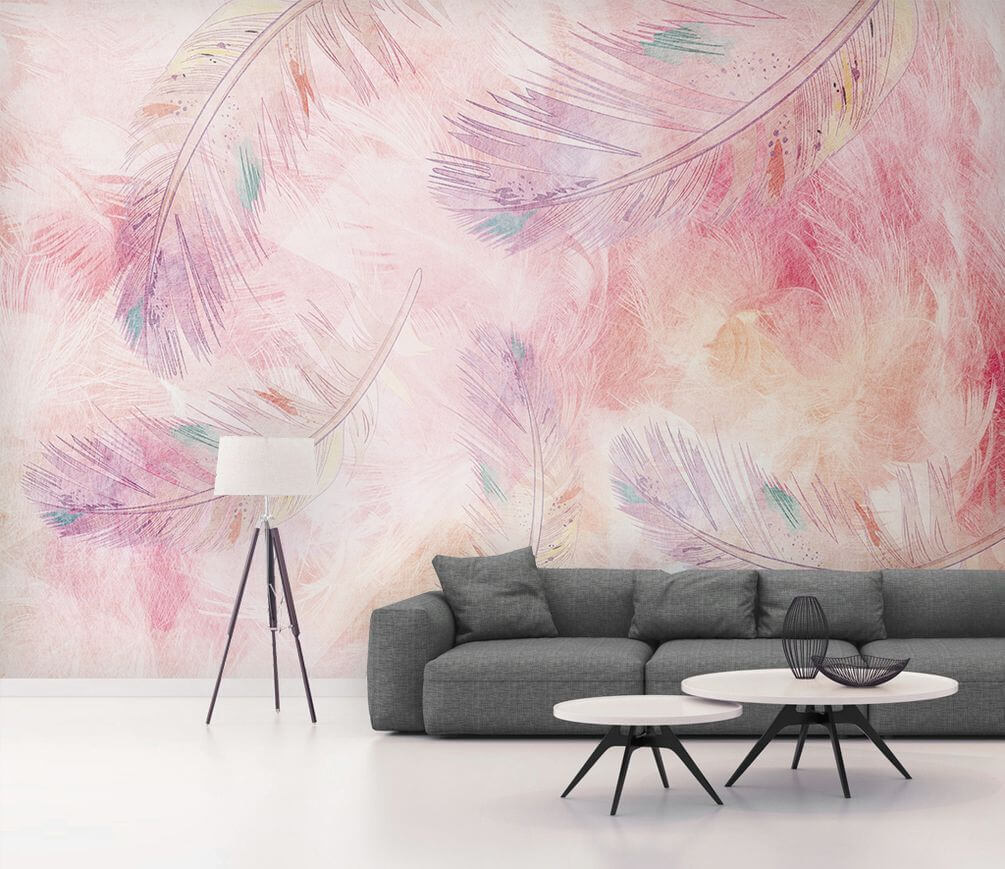 Pink feathers on paint — interior 1