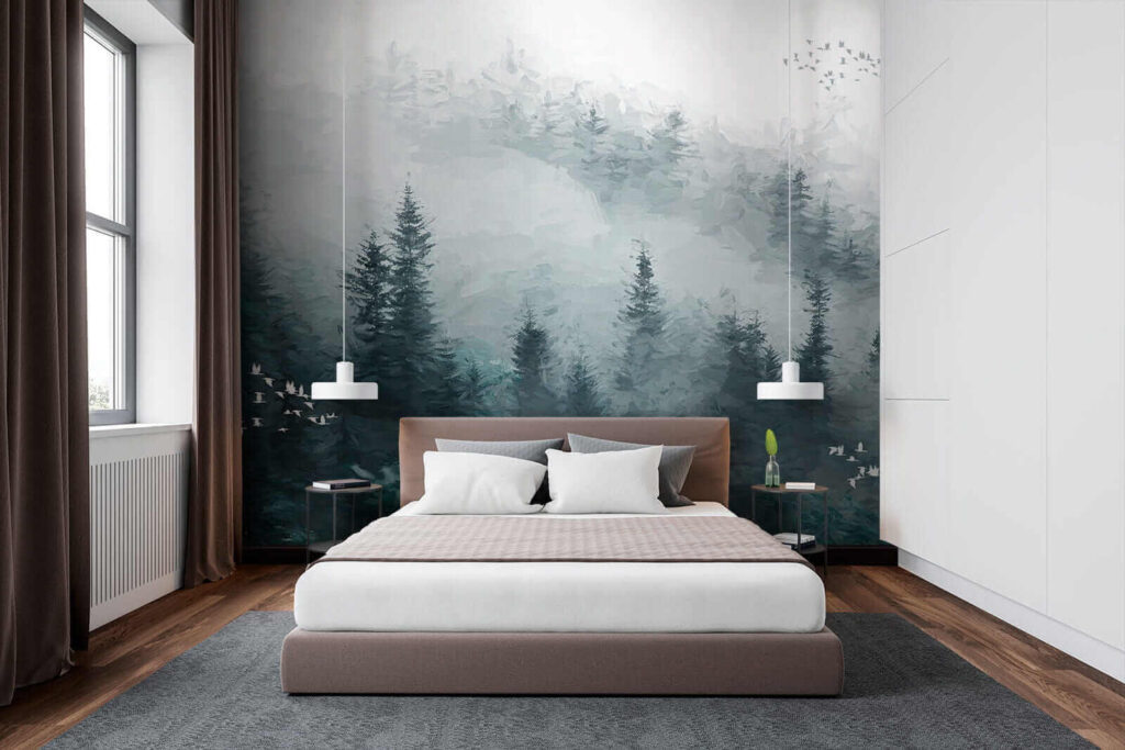 Birds among misty pines — interior 2
