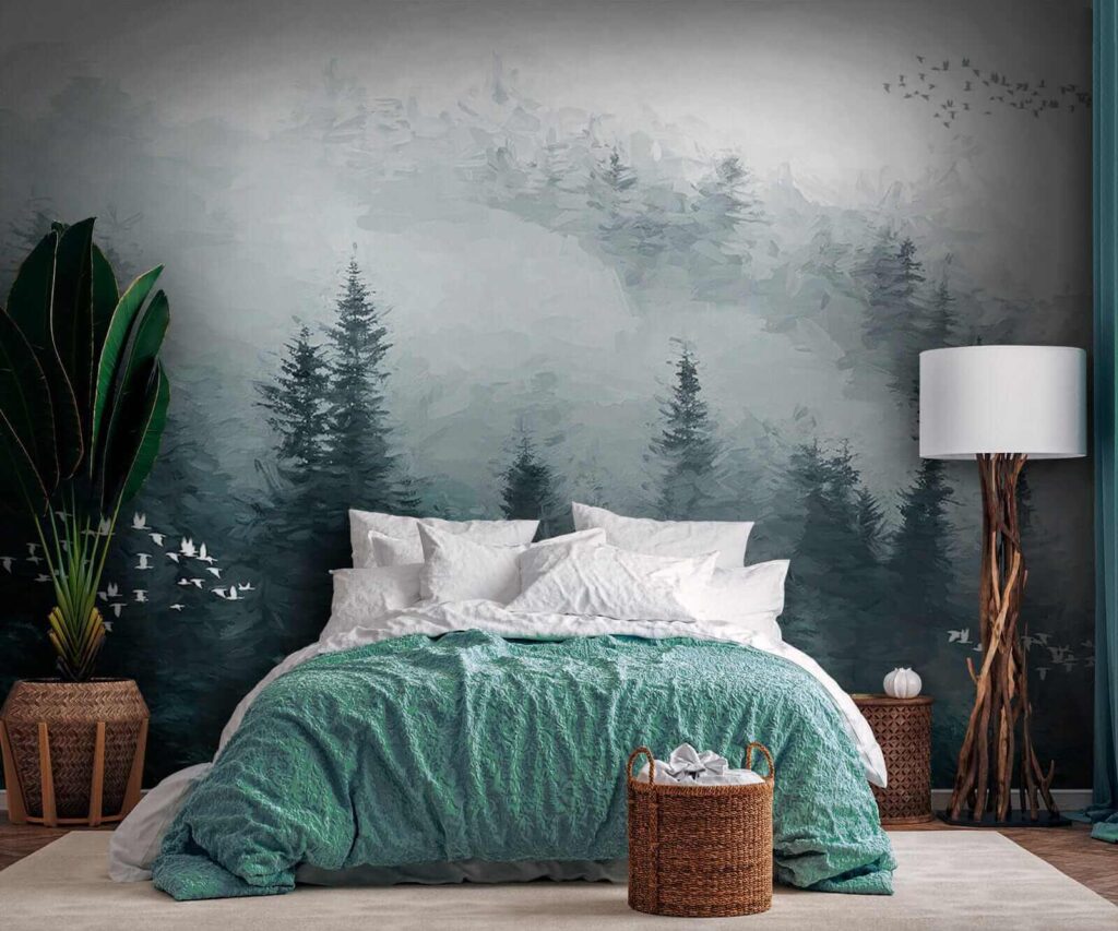 Birds among misty pines — interior 3