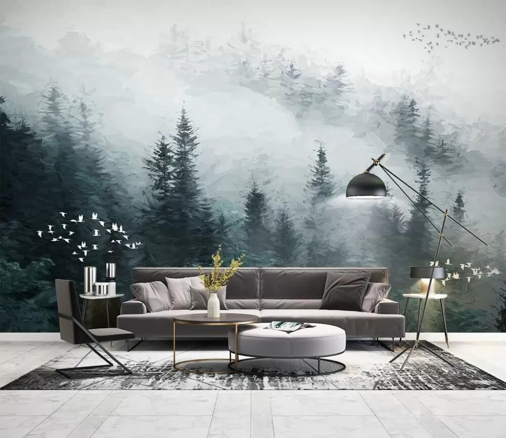 Birds among misty pines — interior 1