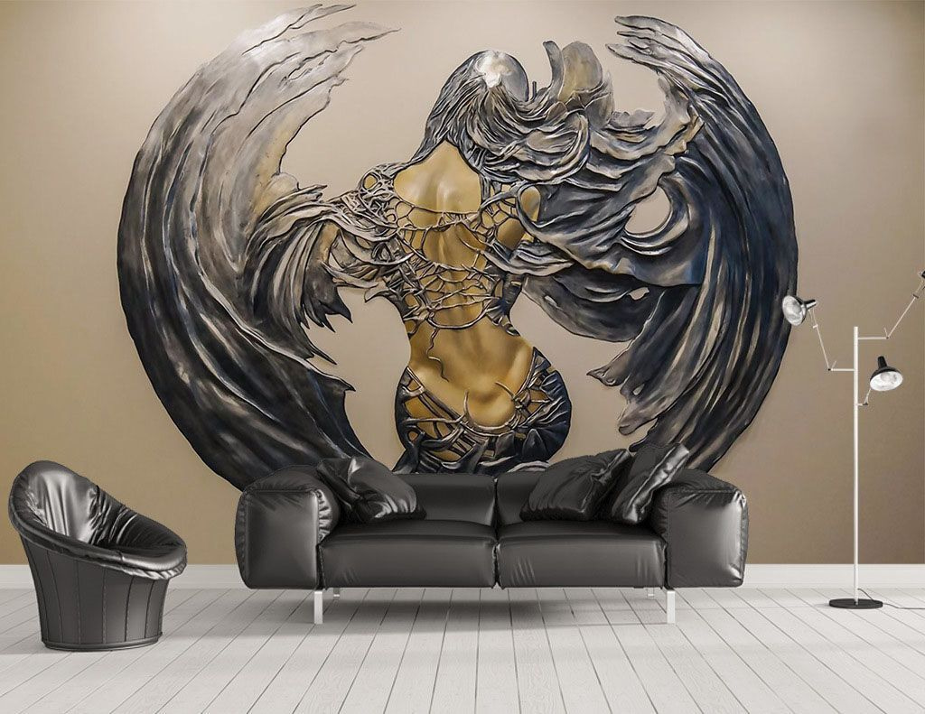 Winged figure in ornament — interior 1