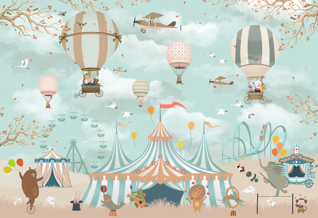 Balloons above circus animals — full design