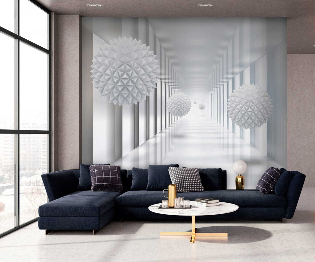 Faceted balls in colonnade — interior 6
