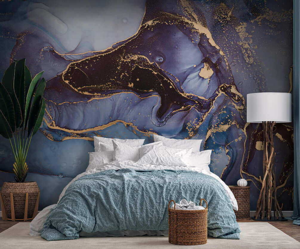 Blue shapes, gold lines — interior 2