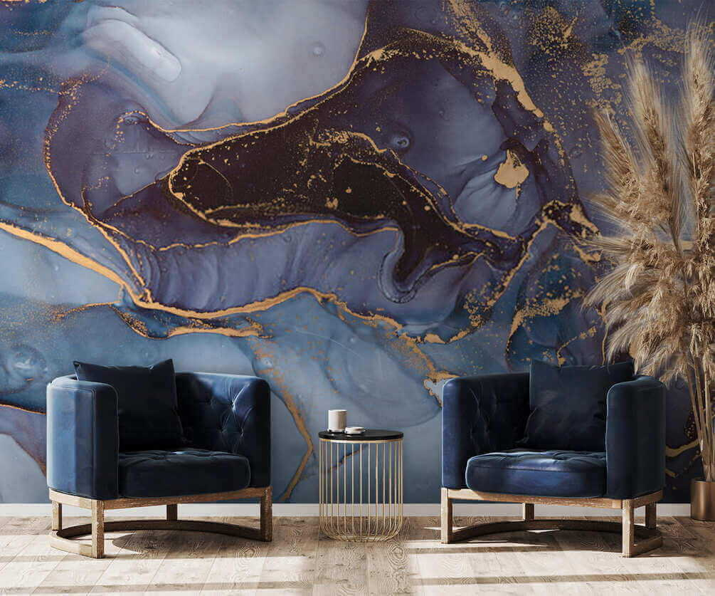 Blue shapes, gold lines — interior 4