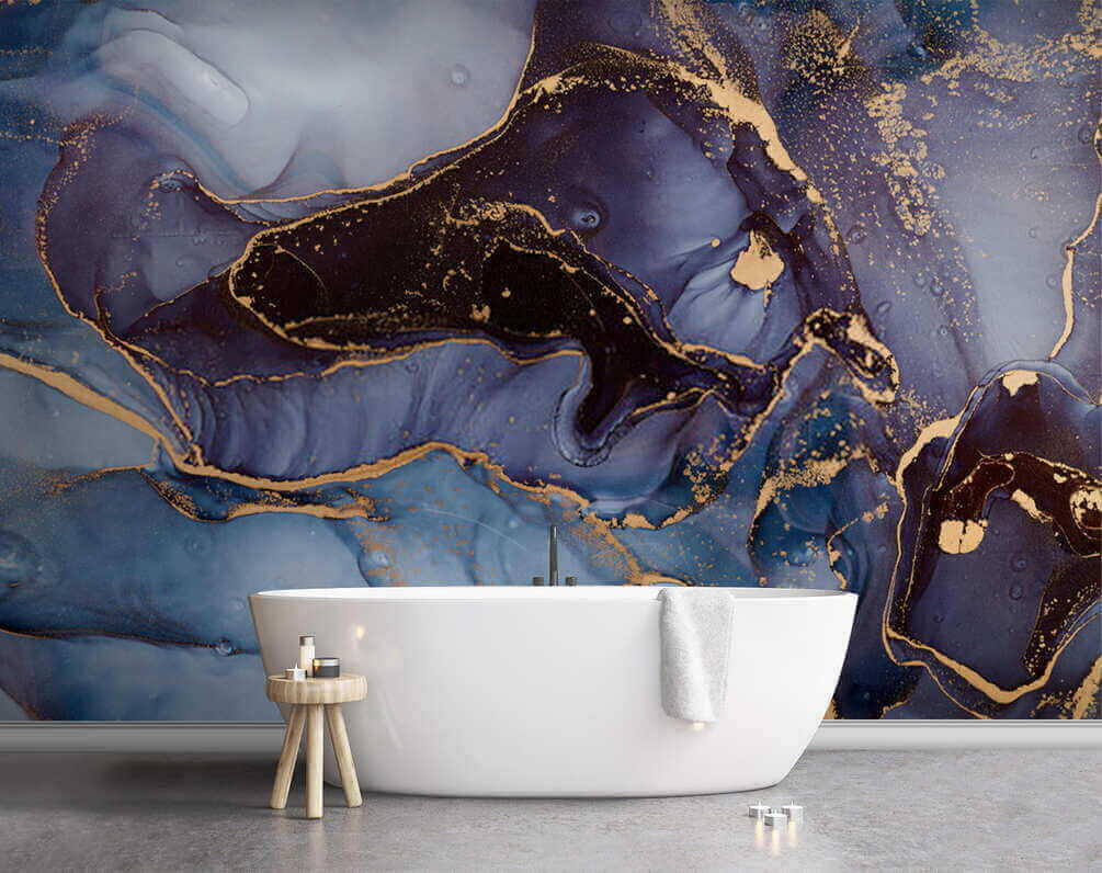 Blue shapes, gold lines — interior 1