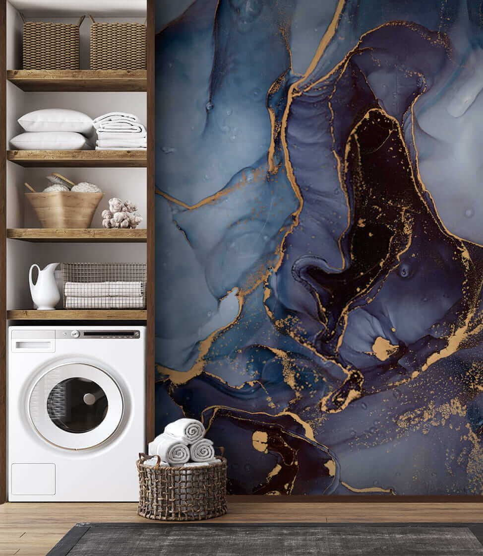 Blue shapes, gold lines — interior 5