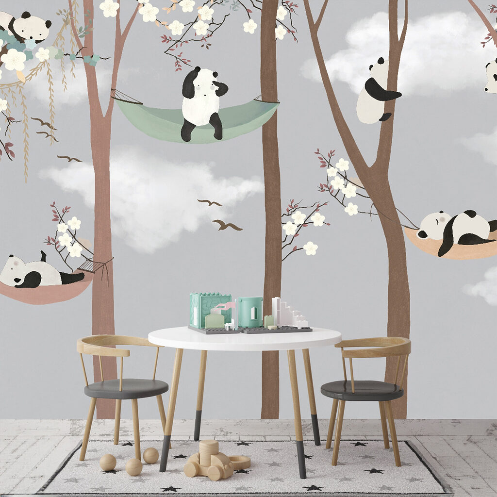 Pandas resting in hammocks — interior 2