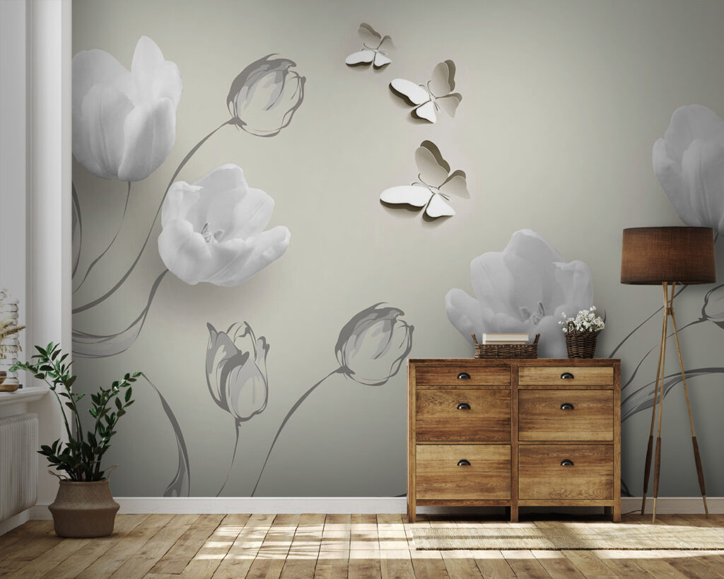 White tulips with butterflies — interior 4