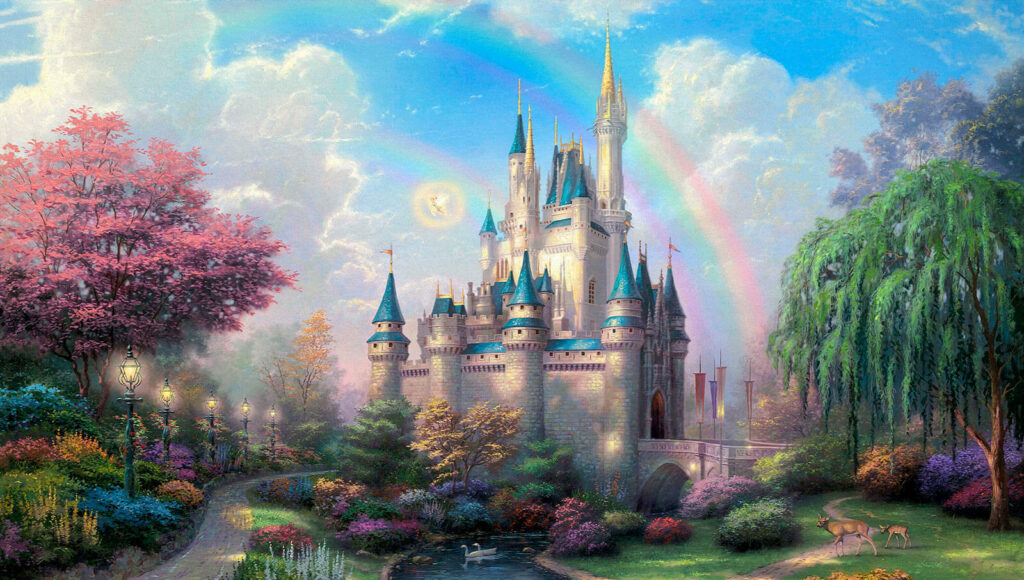 Fairytale castle and rainbow — full design