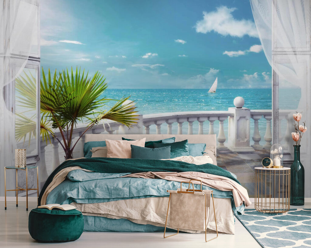 Sea view behind curtains — interior 1