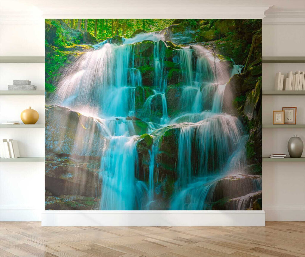 Waterfall over mossy rocks — interior 7