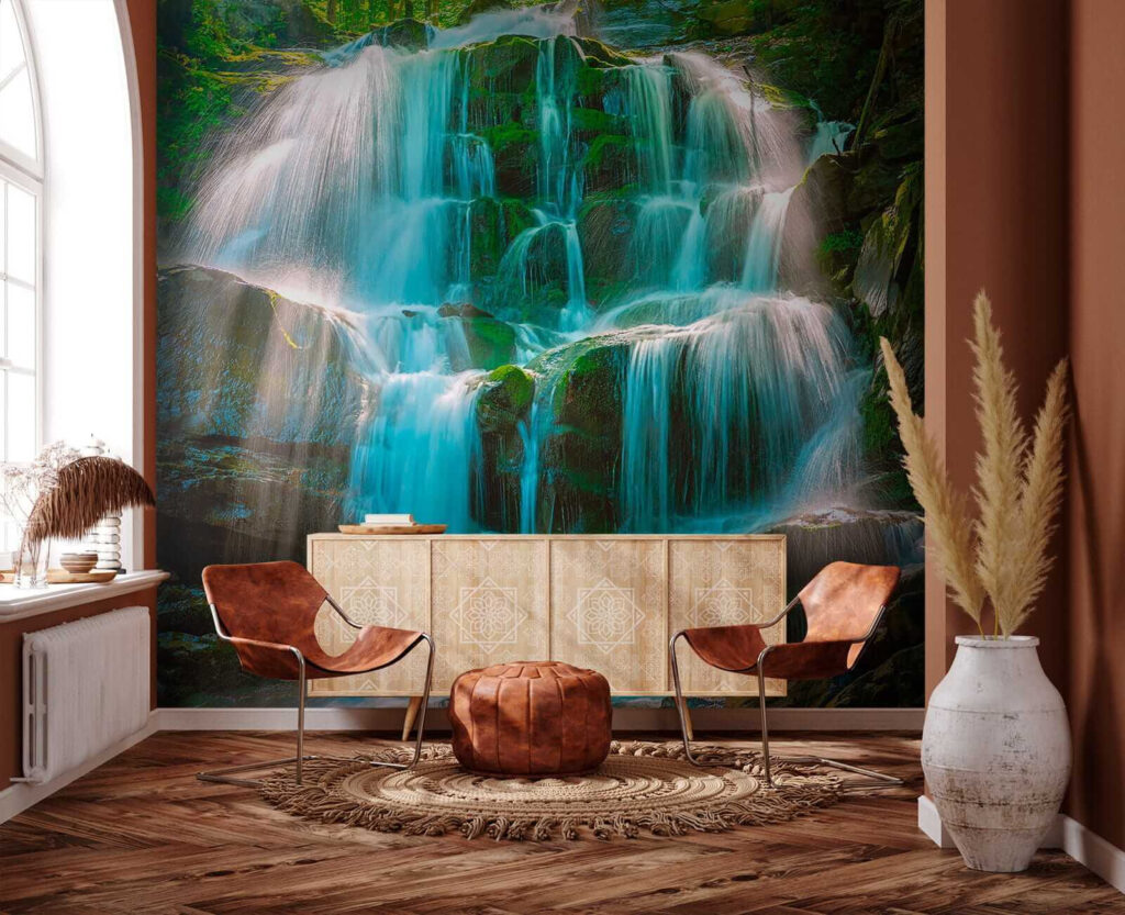 Waterfall over mossy rocks — interior 8