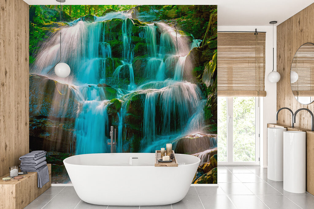 Waterfall over mossy rocks — interior 10