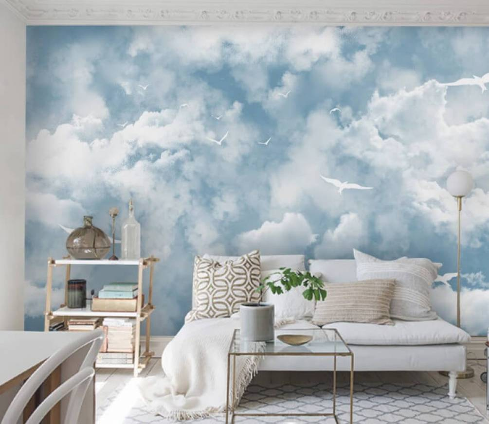 White birds between clouds — interior 1