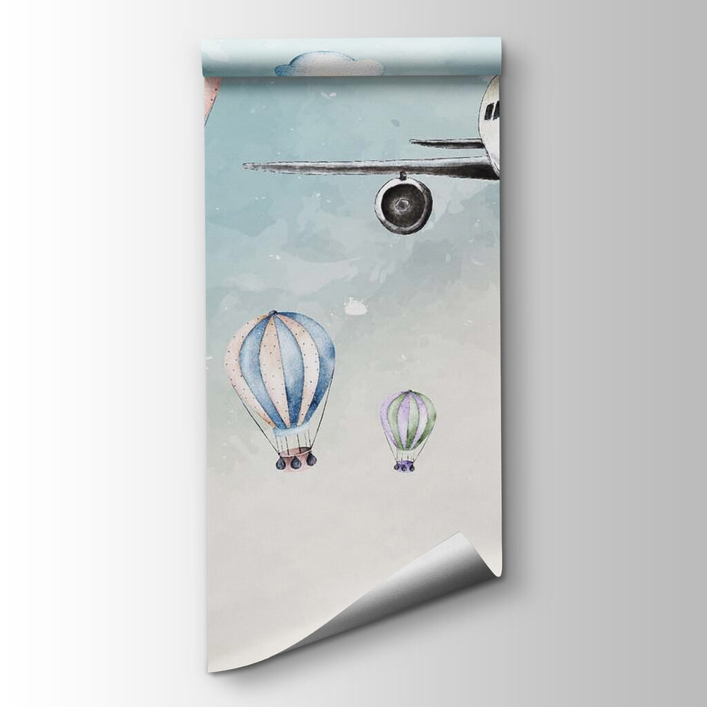 Plane among pastel balloons — product view