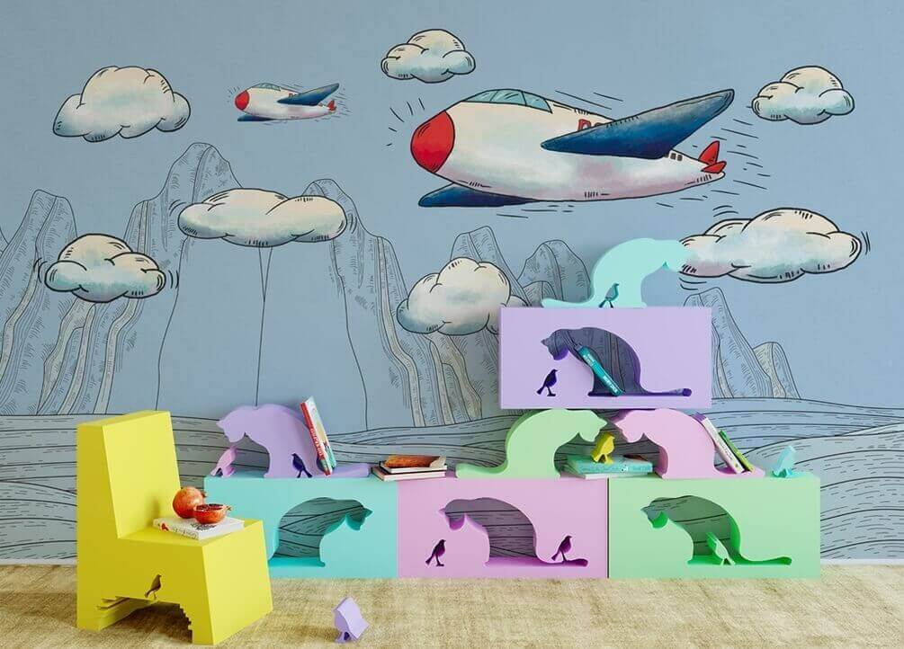 Drawn planes above mountains — interior 2