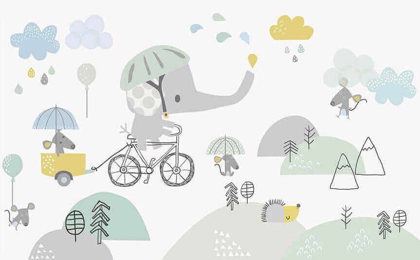 Elephant cycling with umbrella — full design