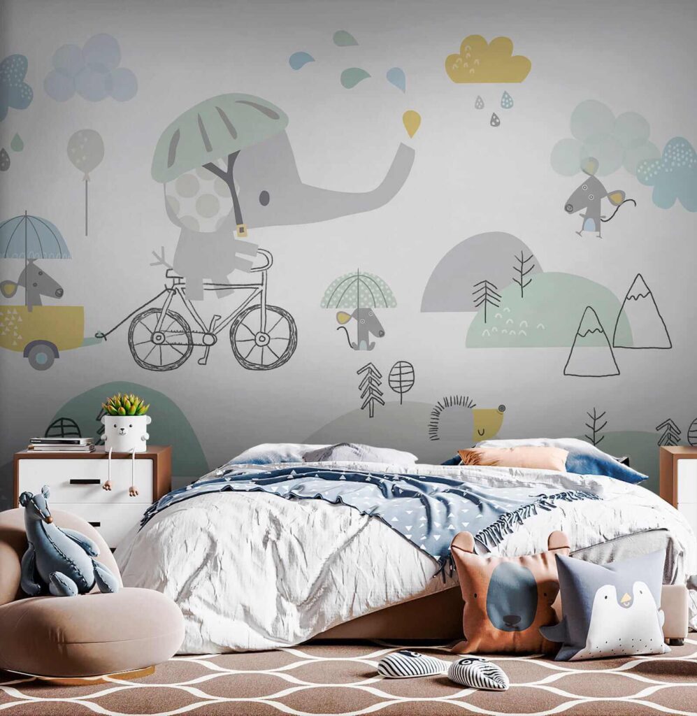 Elephant cycling with umbrella — interior 2