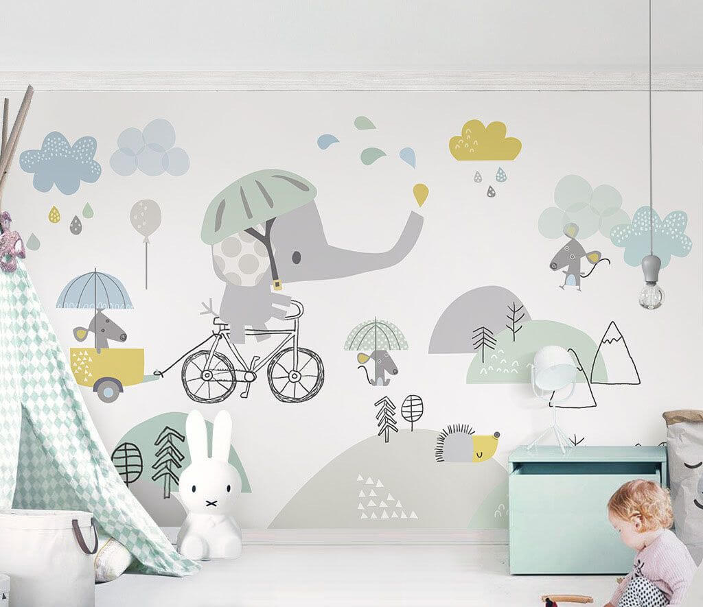 Elephant cycling with umbrella — interior 1