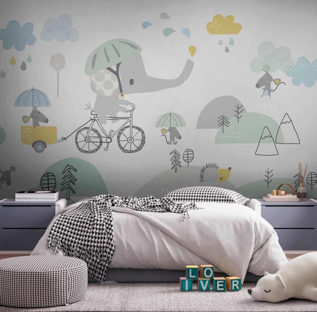 Elephant cycling with umbrella — interior 3