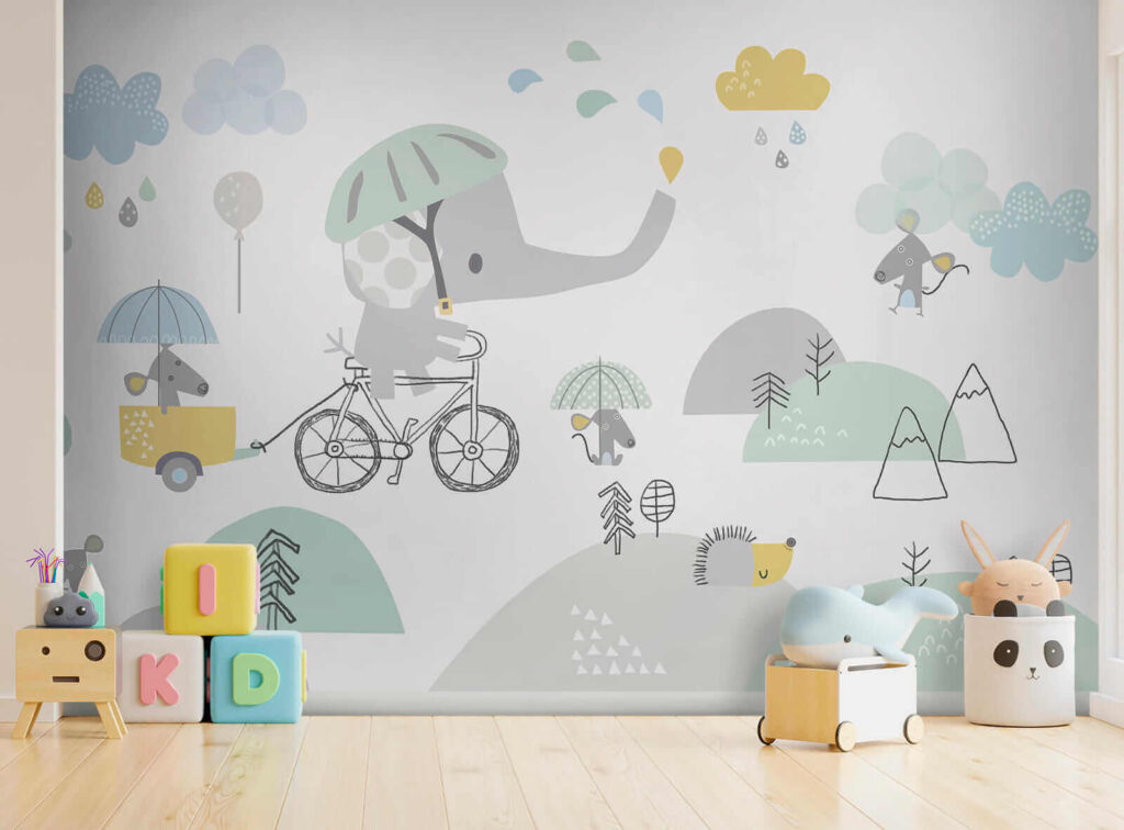Elephant cycling with umbrella — interior 6