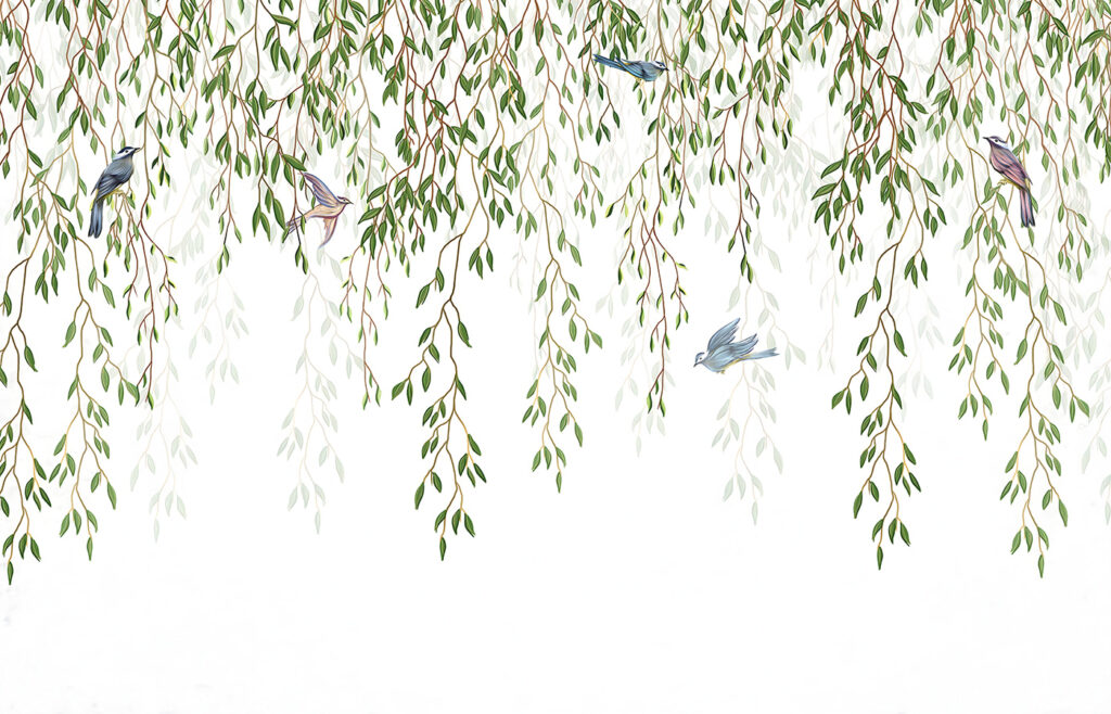 Birds among willow branches — full design
